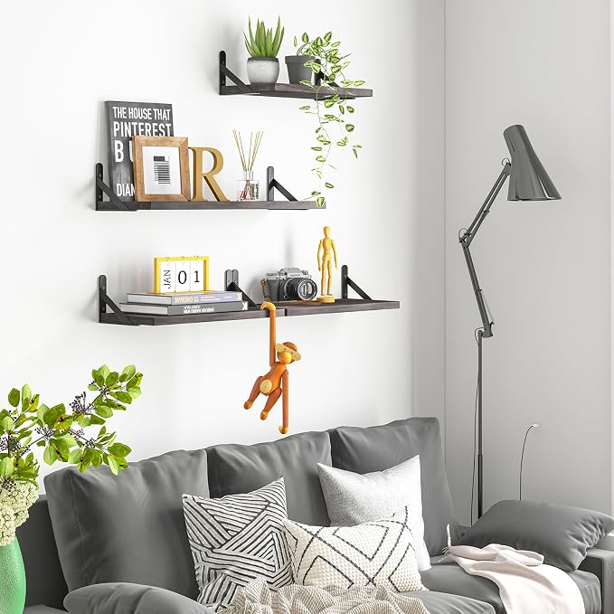 YGEOMER Floating Shelves for Wall, Different Sizes Weathered Gray Wall Shelves - Image 6