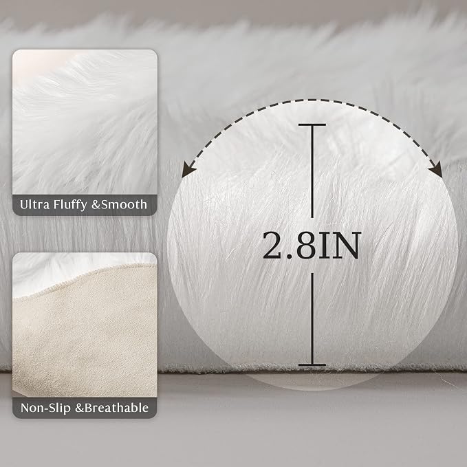 Ashler Faux Fur Rug, Fluffy Sheepskin Fur Rug, Fuzzy Ultra Soft 2 x 6 Ft Rugs - Image 3