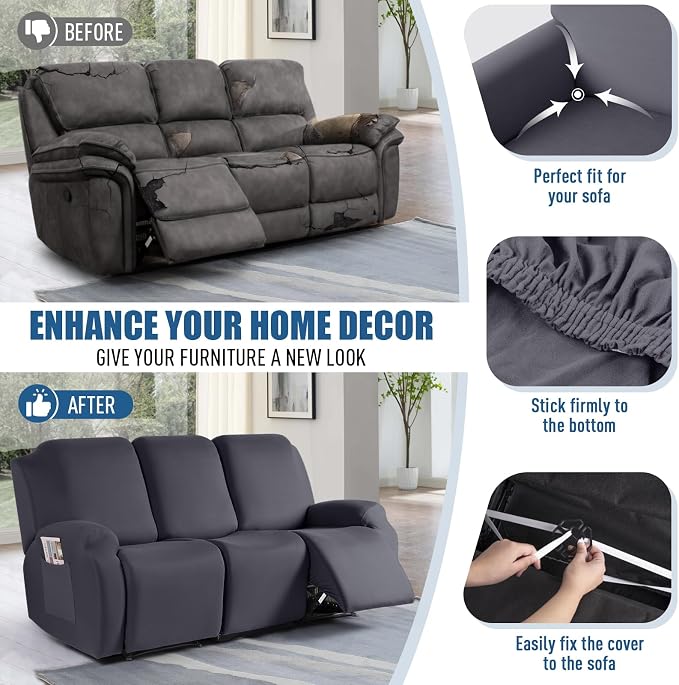 TAOCOCO Recliner Sofa Slipcover, 3 Pieces Polyester Fabric Stretch Sofa Covers - Image 5