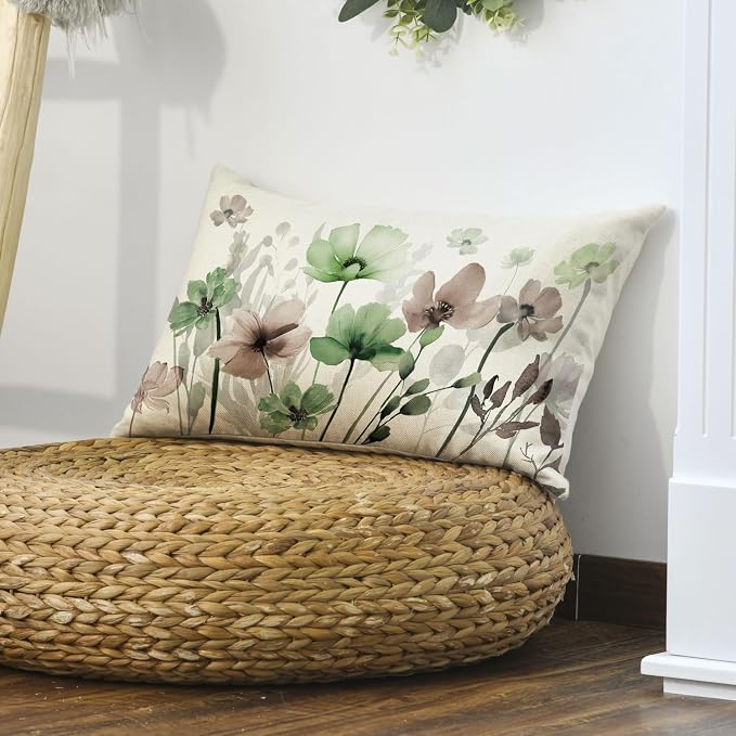 AVOIN colorlife Poppy Flowers Chinoiserie Spring Throw Pillow Cover, 12 x 20 - Image 4