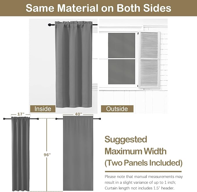 OVZME Grey Blackout Curtains for Bedroom 96 Inches Long 2 Panels, Soft Fabric - Image 2
