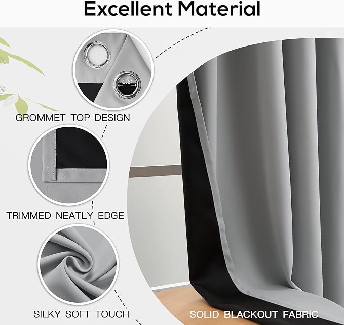 Grey Full Shade Curtain Panels, Thermal Insulated & Energy Efficiency Window - Image 4