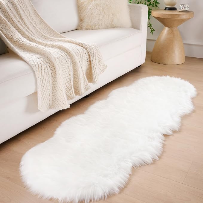 Faux Fur Rug Runner 2x6 ft White - Image 4