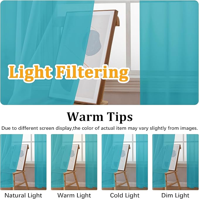 Gwine Turquoise Valances for Windows, Small Light Filtering Rod Pocket Cafe - Image 6