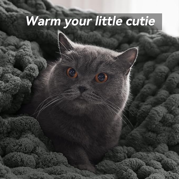Negwoo Chunky Knit Throw Blanket, Handmade Dark Grey Crochet Big Thick Blanket - Image 4