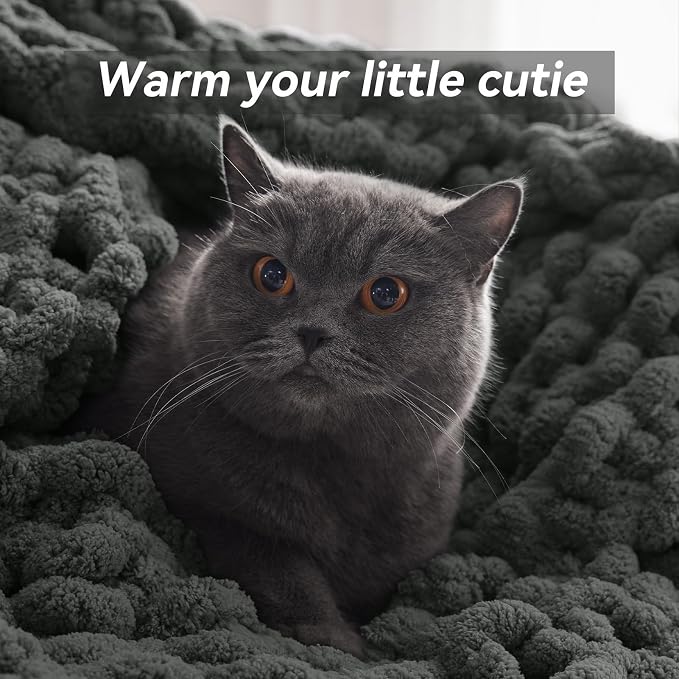 Negwoo Chunky Knit Throw Blanket, Handmade Dark Grey Crochet Big Thick Blanket - Image 4