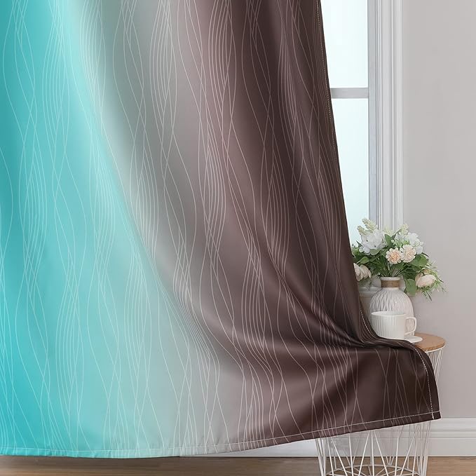 Estelar Textiler Brown and Teal Ombre Blackout Curtains 72 Inches Length - Image 6
