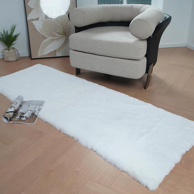 Latepis White Rugs Runners 2x6 Washable Small Shaggy Rug Soft Faux Rabbit Fur - Image 8