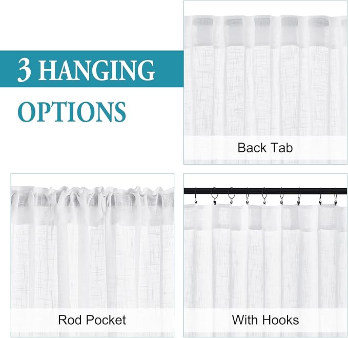 RYB HOME White Sheer Curtains for Bedroom, Semi Sheer Privacy Curtains & Drapes - Image 3