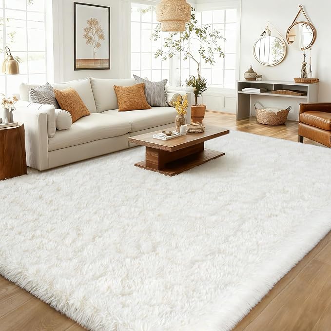 8x10 Area Rugs for Living Room Bedroom, Ultra Soft Fluffy Cream White Large Rug - Image 5