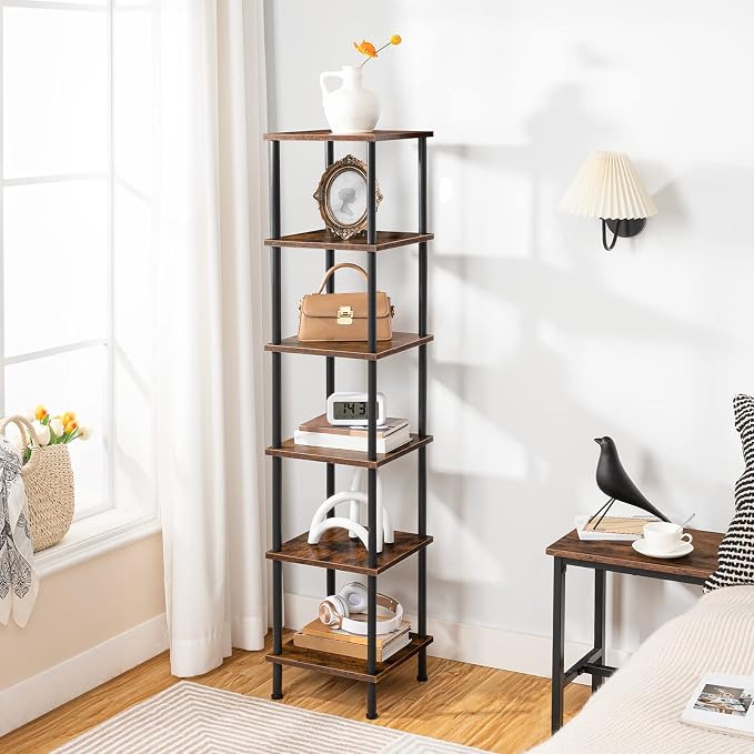 HOOBRO 6-Tier Corner Shelf, Corner Square Rack Display Shelf, Tall Storage Rack - Image 5