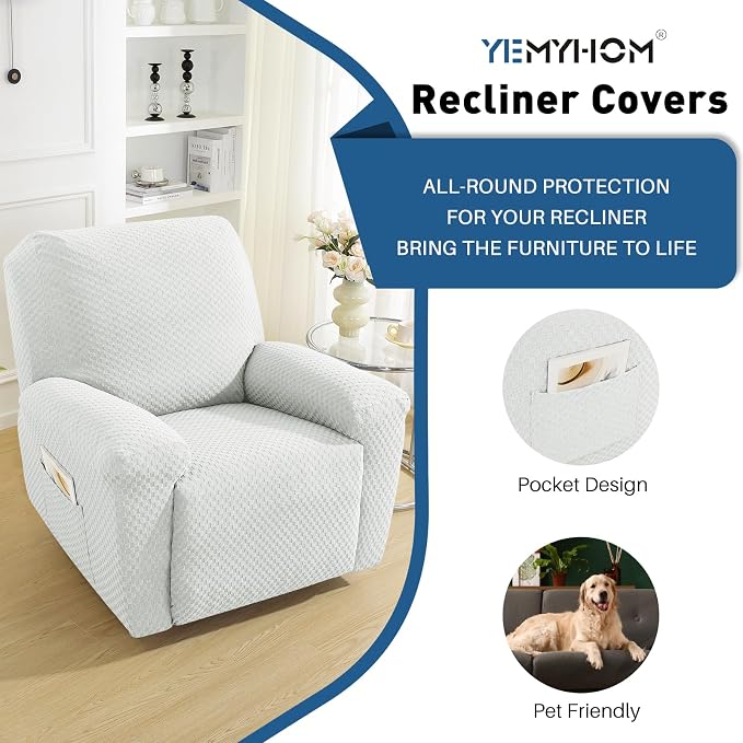 YEMYHOM 4 Pieces Stretch Recliner Slipcover Latest Jacquard Recliner Chair Cover - Image 3