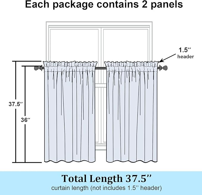 Simplebrand Navy Blue Sheer Kitchen Curtains 36 Inch Length Tier Curtains 2 - Image 7