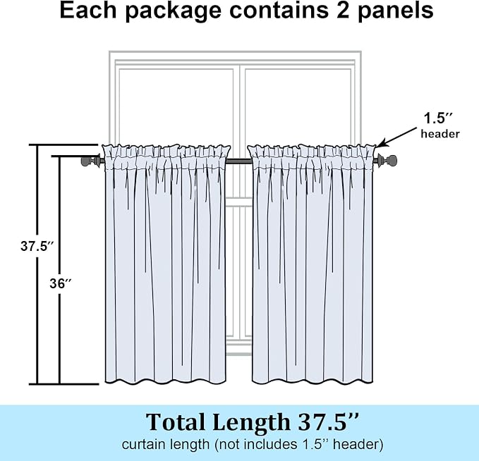 Simplebrand Ivory Sheer Kitchen Curtains 36 Inch Length Tier Curtains 2 Panels - Image 7