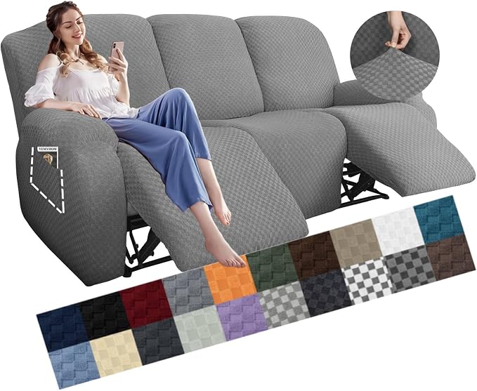 YEMYHOM 8 Pieces Stretch Recliner Sofa Cover Latest Jacquard Reclining Couch - Image 7