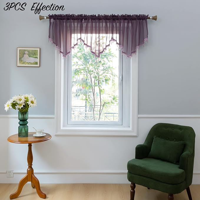 Beaded Sheer Valance Curtains for Living Room, Rod Pocket Farmhouse Window - Image 7