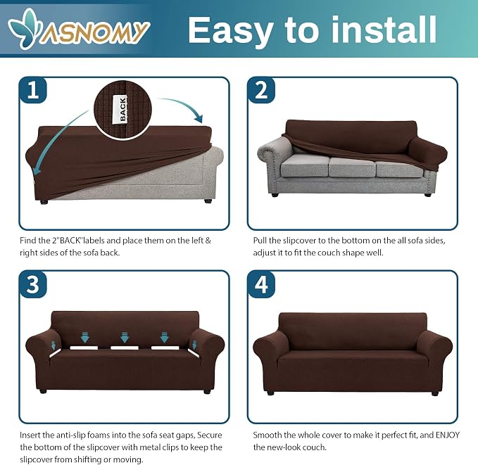 Asnomy Couch Covers for 3 Cushion Couch Stretch Sofa Covers Slipcovers - Image 7