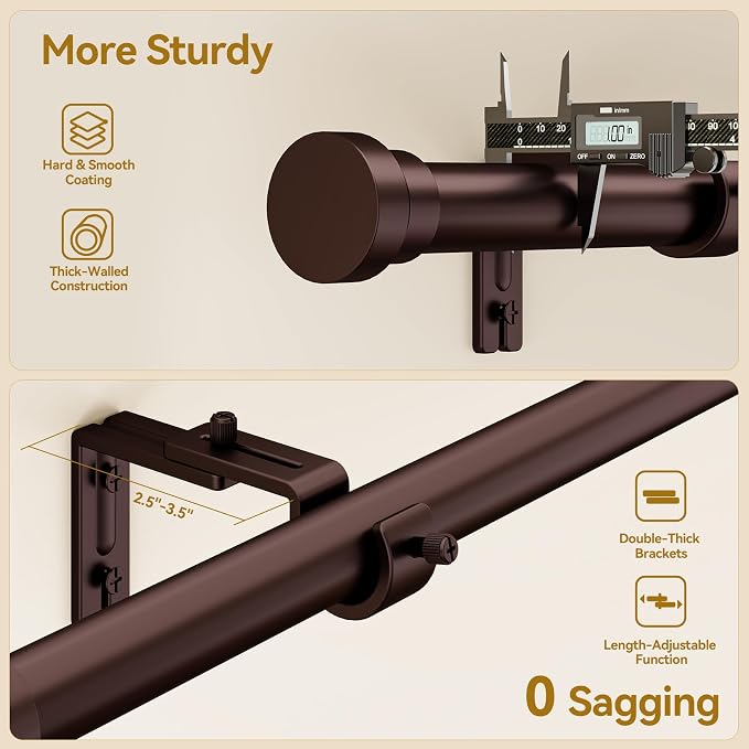 YaFex Curtain Rods 32-118 Inch, Heavy Duty 1 Inch Adjustable Curtain Rod - Image 4
