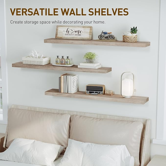 RALGEND Floating Shelves for Wall, 1.5" Thick Wall Shelf Set of 3 - Image 4