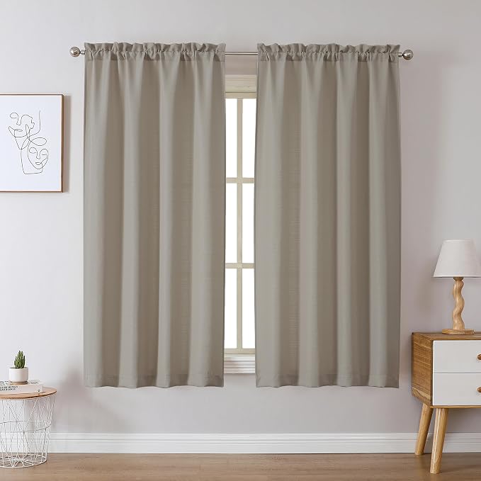 Chyhomenyc Stone Beige Curtains 54 Inch Length 2 Panels, Faux Linen Textured - Image 2
