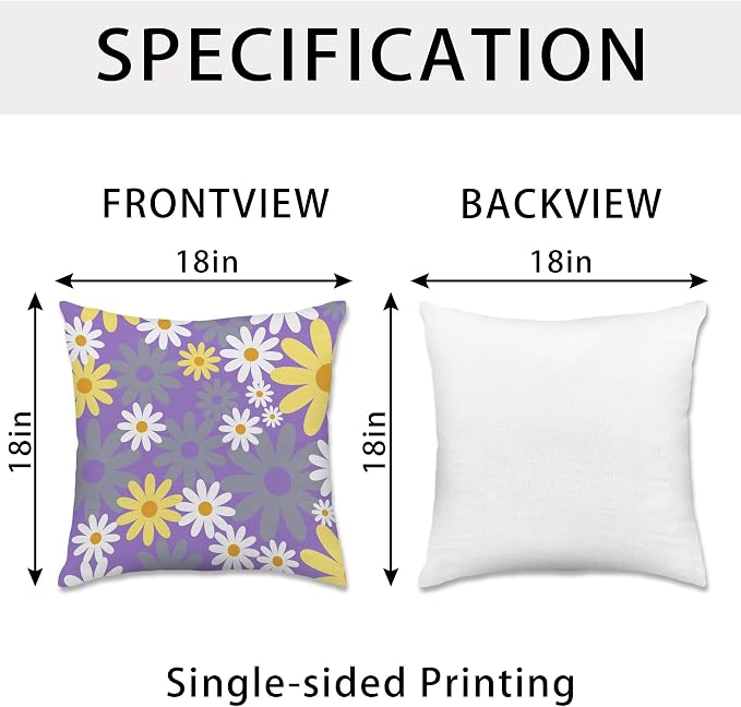 Hexagram Spring Summer Pillow Covers 18x18 Set of 4, Outdoor Floral Daisy - Image 6