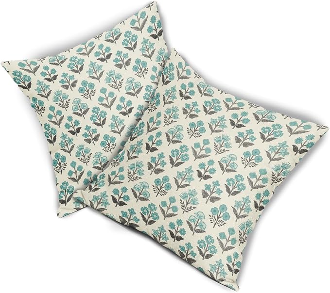 Black Teal Floral Pillow Covers 24x24 Inch Set of 2, Spring Summer Vintage - Image 8