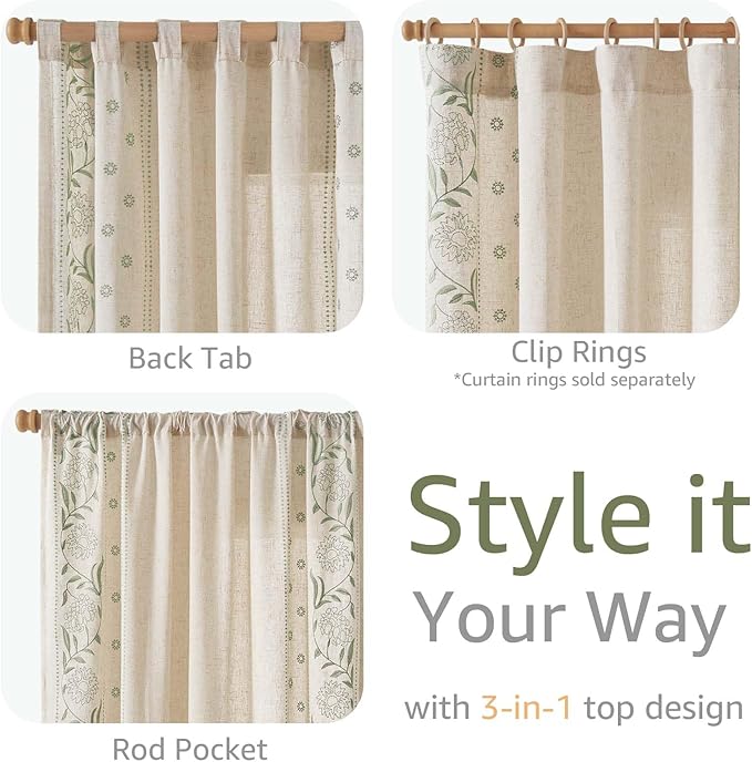 jinchan Winslow 4 Panel Curtains Set 96 Inch Length Embroidered Bordered Floral - Image 6