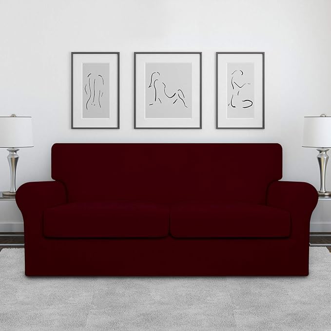 Easy-Going Oversized 3 Pieces Stretch Fleece Soft Loveseat Couch Cover - Image 2