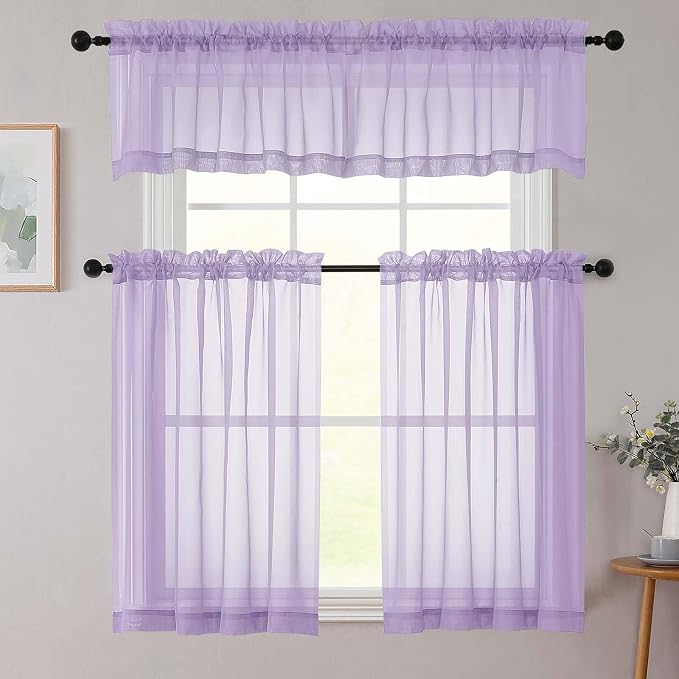 Lavender Kitchen Curtains 30 Inch Length Tier 2 PCS, Solid Soft Airy Half - Image 8