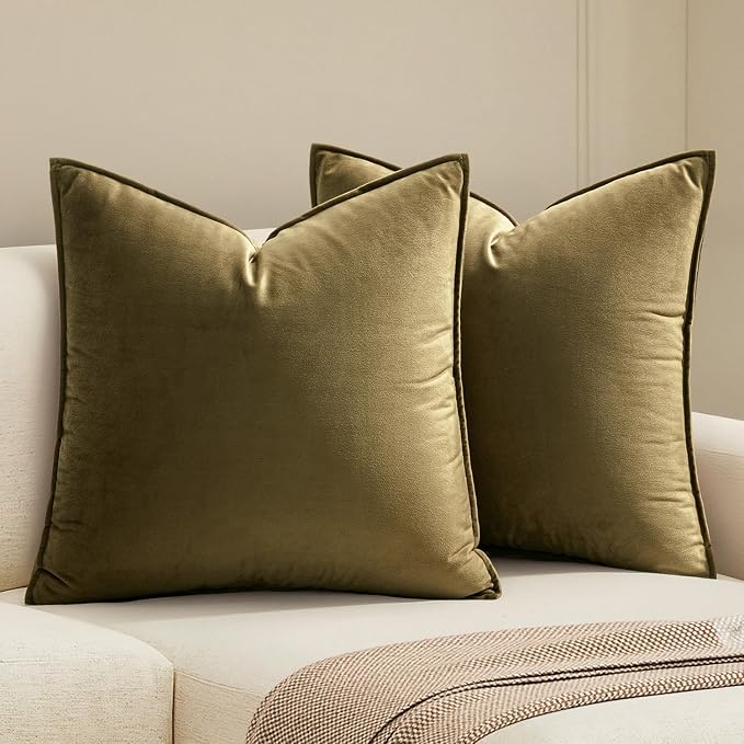MIULEE Olive Green Velvet Throw Pillow Covers 24x24 Soft Decorative Solid by MIULEE