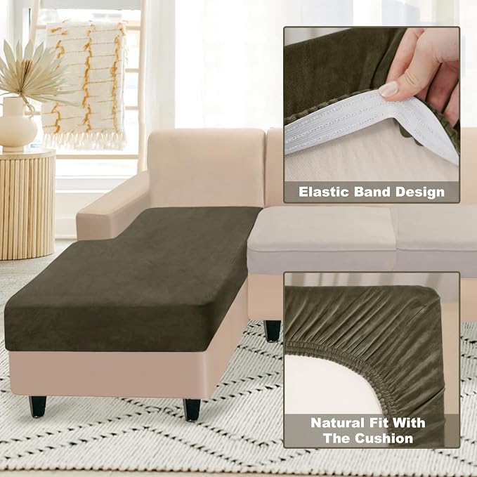 NAISI Sectional Couch Cover 1 Piece Velvet Separate Chaise Lounge Cover Soft - Image 4