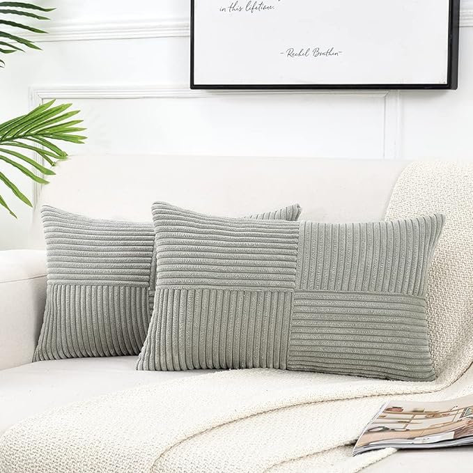 Fancy Homi 2 Packs Grey Lumbar Decorative Throw Pillow Covers 12x20 Inch by Fancy+Homi