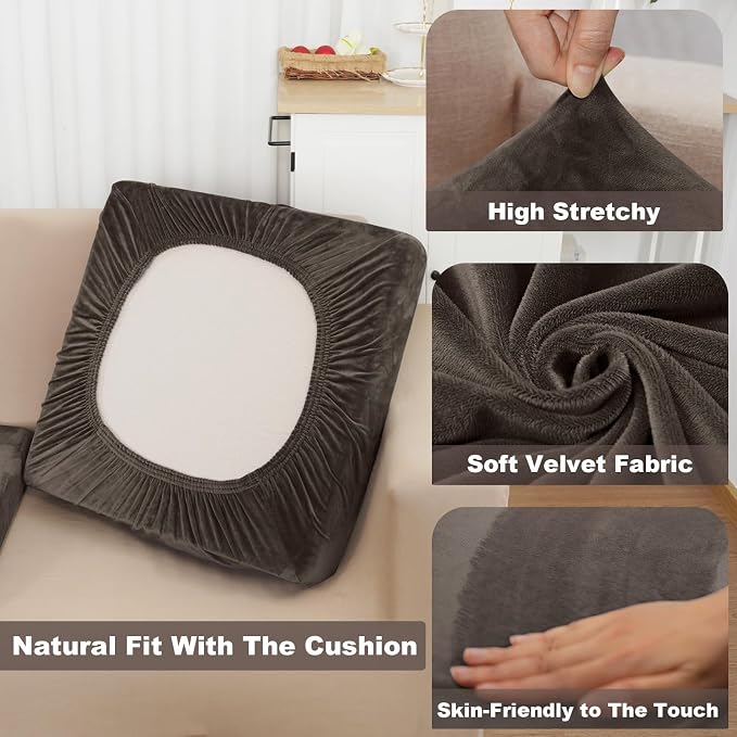 NAISI Sectional Couch Covers 8 Pieces Velvet Couch Cushion Covers L Shape Soft - Image 3