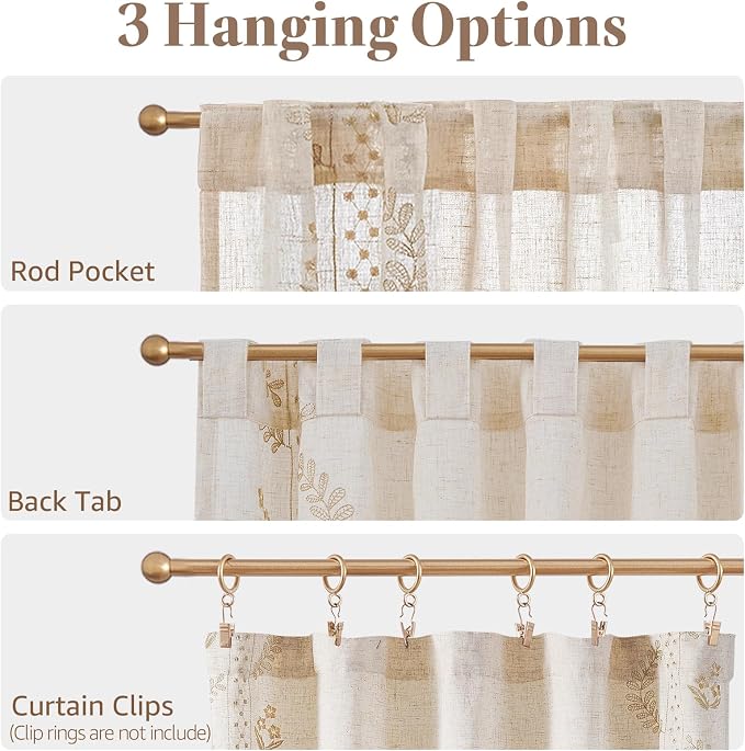 jinchan Belrose Linen Floral Kitchen Curtains 36 inch Length Embroidered - Image 8