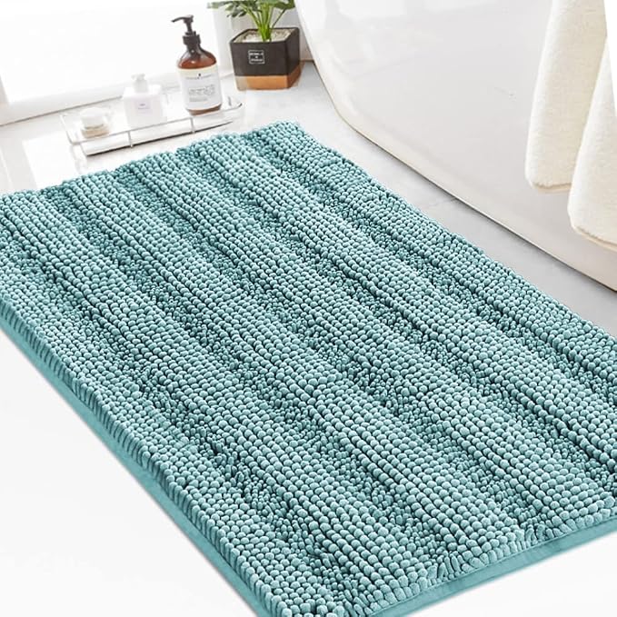Turquoize Chenille Bath Rugs Shaggy Non Slip Bath Mat 24 x 36 Aqua Haze Extra by Turquoize