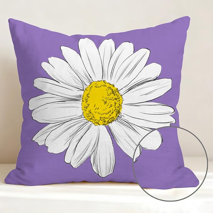 Hexagram Spring Summer Pillow Covers 18x18 Set of 4, Outdoor Floral Daisy - Image 3