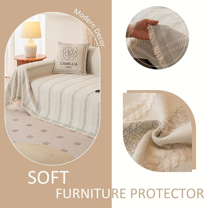 VClife Chenille Sofa Cover Bohemian Striped Pattern Couch Cover - Image 5
