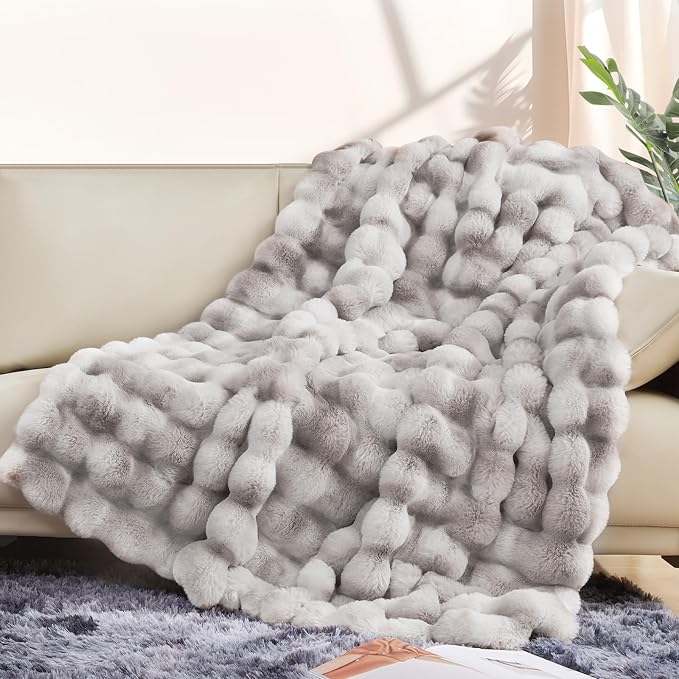Touchat Luxury 1000GSM Faux Rabbit Fur Throw Blanket, Super Heavy Warm Cozy - Image 3