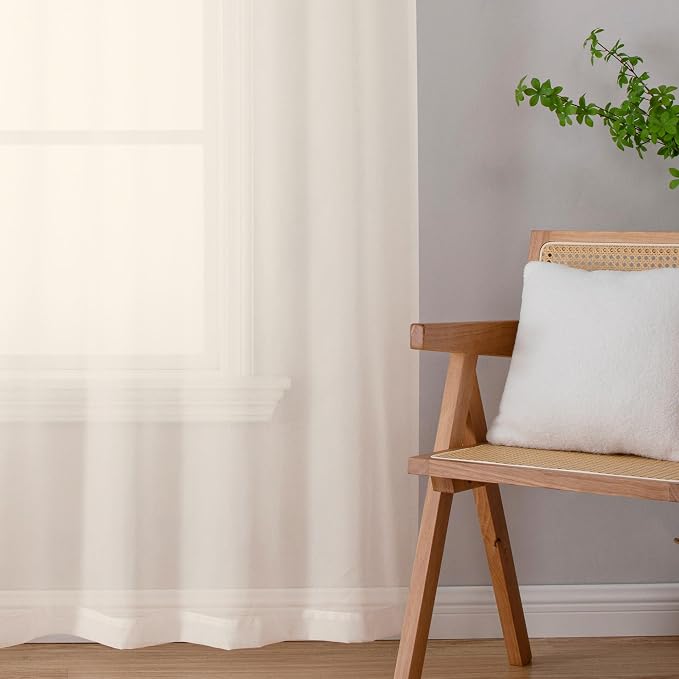 Aiyufeng Cream Sheer Curtains 63 Inch Length 2 Panels Set - Image 7