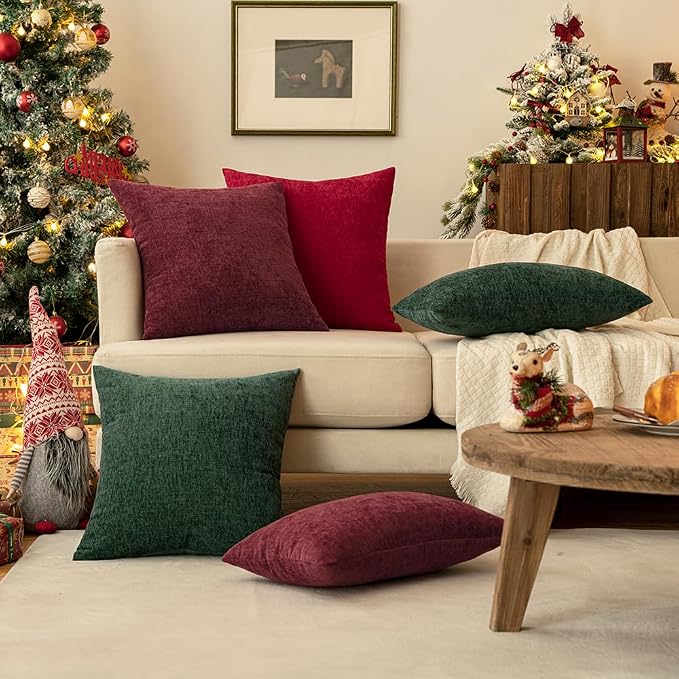 MIULEE Pack of 2 Green Throw Pillow Covers 20x20 Inch Soft Chenille Pillow - Image 6