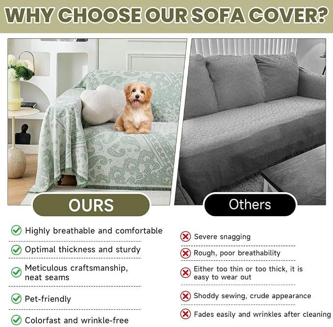 ROOMLIFE Green Couch Covers for Sofa, Sofa Covers Washable Non Slip Furniture - Image 3