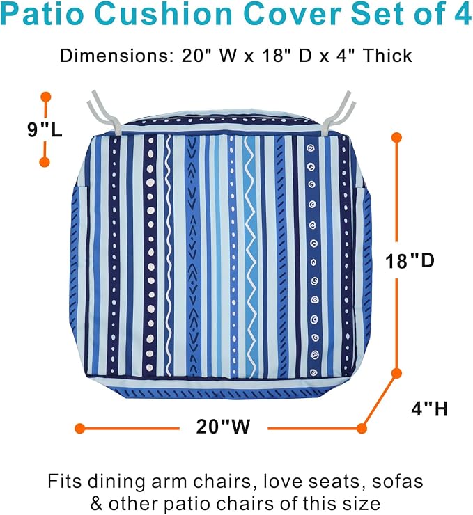 NettyPro Outdoor Cushion Slipcovers Waterproof 4 Pack Patio Chair Seat Cushion - Image 5