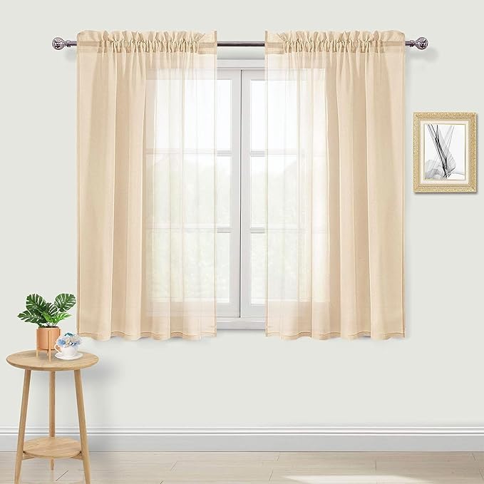DWCN Beige Sheer Curtains Semi Transparent Voile Rod Pocket Curtains by DWCN