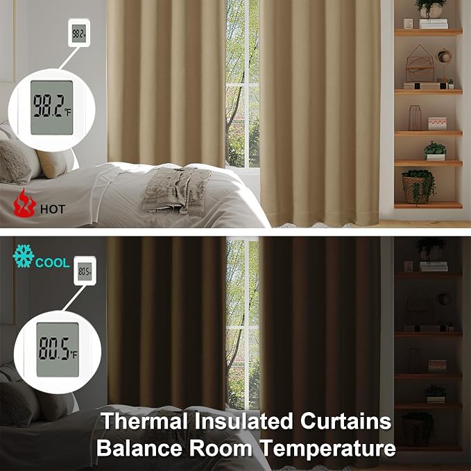 Simplebrand Ava Taupe Short 36 Inches Blackout Curtain 2 Panels Set, Half - Image 6