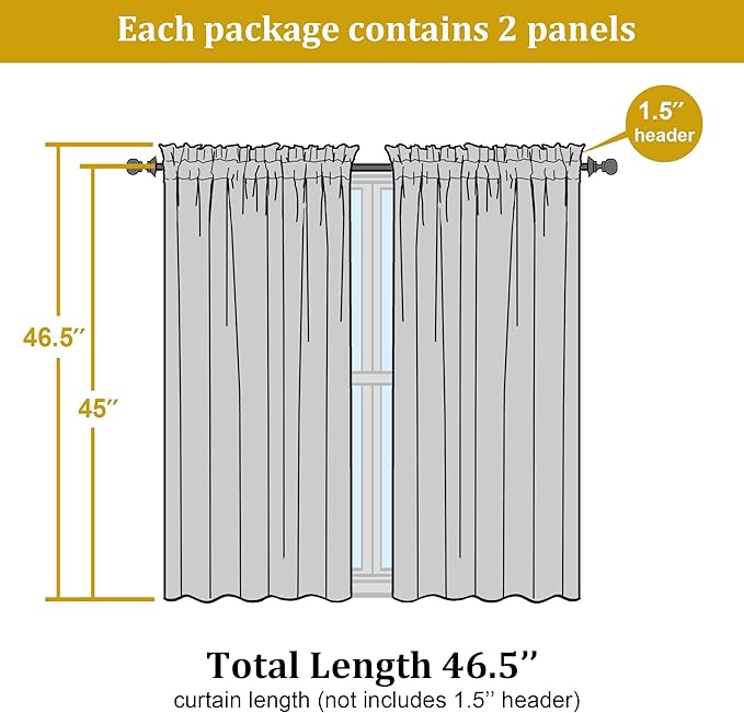 OWENIE White Sheer Curtains, 45 inches Long, 2 Panels, Rod Pocket, Light - Image 4
