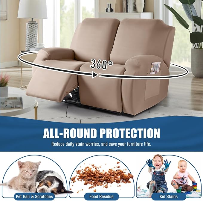 TAOCOCO Recliner Loveseat Slipcover, 2 Pieces Polyester Fabric Stretch Sofa - Image 4