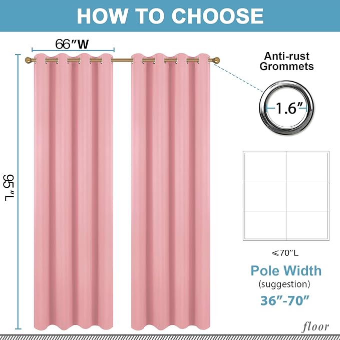 Diraysid Pink Grommet Blackout Curtains - Image 5