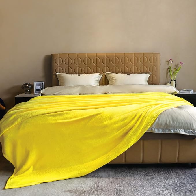 JIAHANNHA Yellow Throw Blanket Fleece Blanket Throw Size, Super Soft Cozy Plush - Image 2
