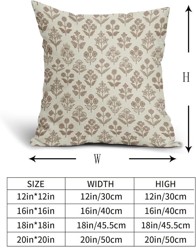 Brown Floral Pillow Covers 16x16 Inch Set of 2, Vintage Flower Block Print - Image 5