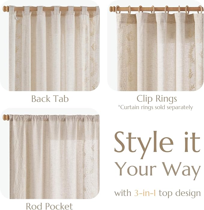 jinchan Belrose Linen Curtains for Bedroom Floral Curtains 96 Inch Length Linen - Image 6